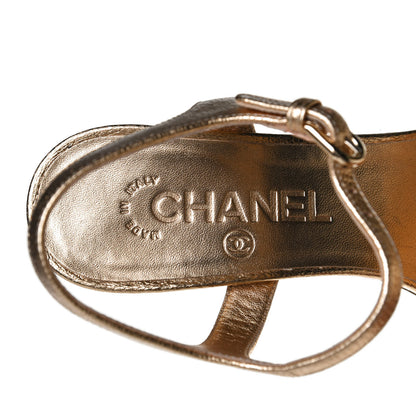 Chanel Aged Metallic Calfskin Pearl Crystal Sandals 37.5 Gold 9 of 11