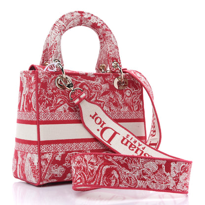 Christian Dior Canvas Toile De Jouy Reverse Embroidered Medium Lady D-Lite Red 3 of 8
