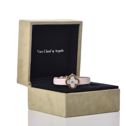 Van Cleef & Arpels 18K Yellow Gold Satin Mother of Pearl 26mm Alhambra Quartz Watch Pink 9 of 9