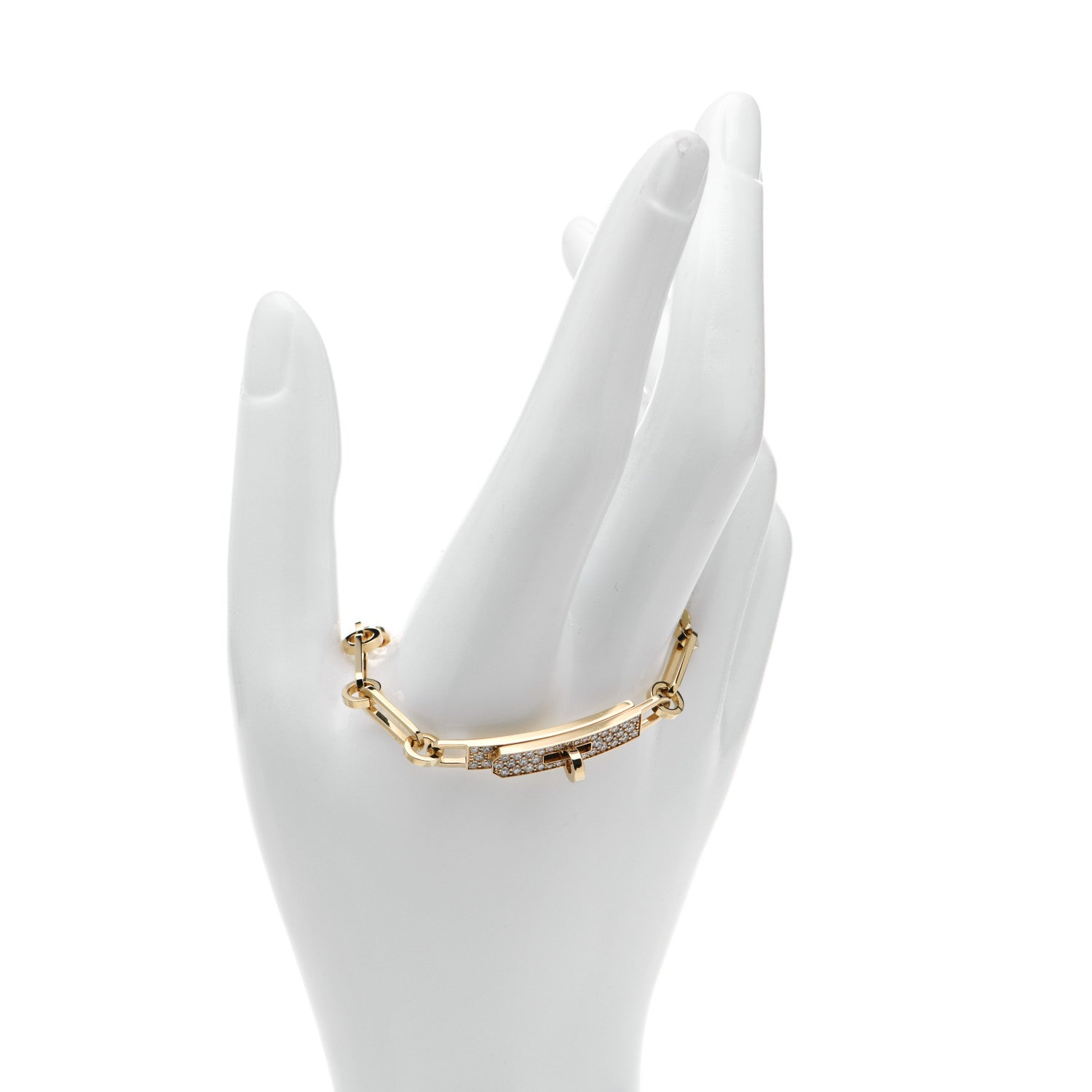 Hermes 18K Yellow Gold Diamond Pave PM Kelly Chaine Bracelet ST 2 of 5