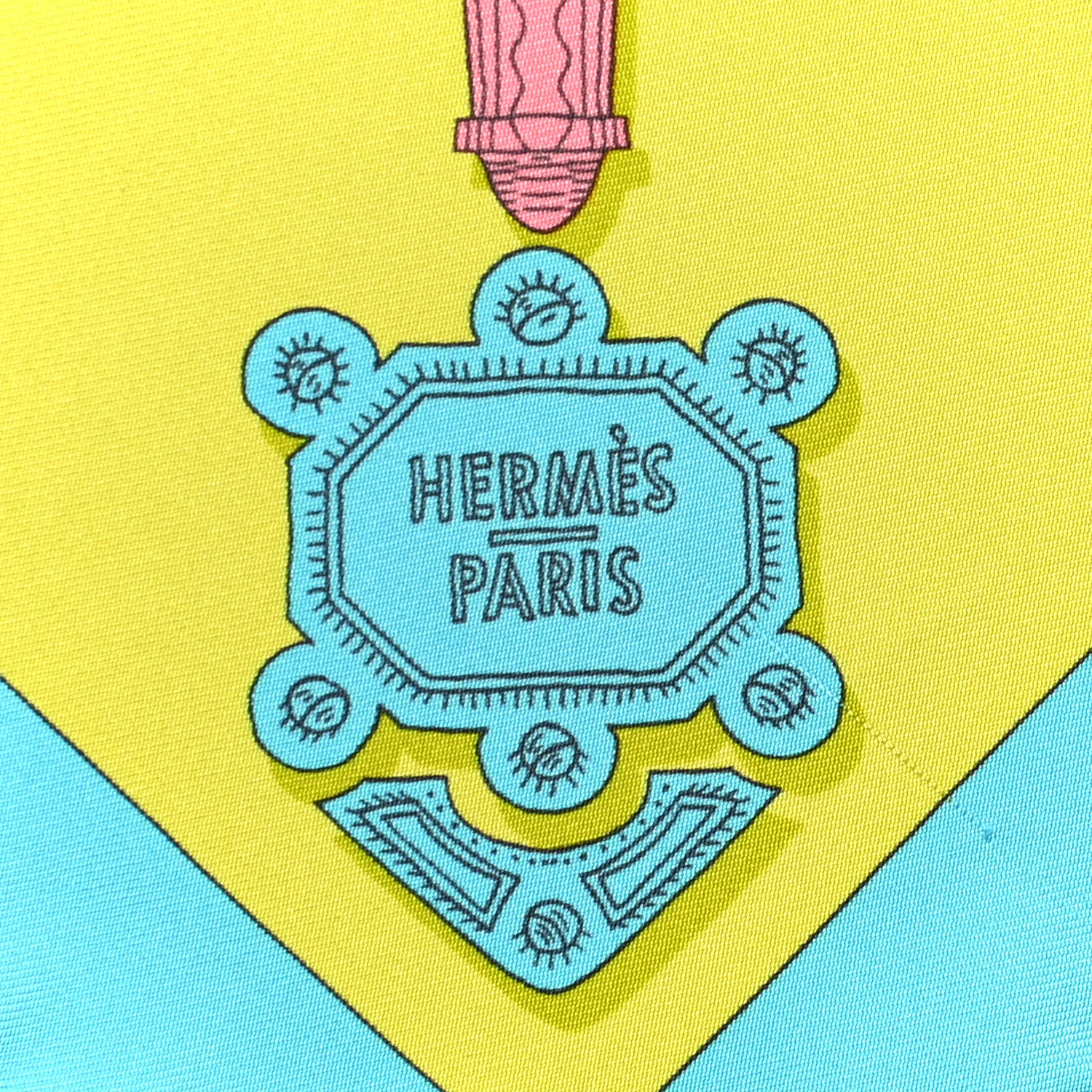 Hermes Silk Merveilleuses Lanternes Scarf 90 Jaune Vif Turquoise Rose 2 of 7