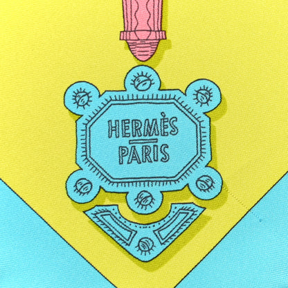 Hermes Silk Merveilleuses Lanternes Scarf 90 Jaune Vif Turquoise Rose 2 of 7