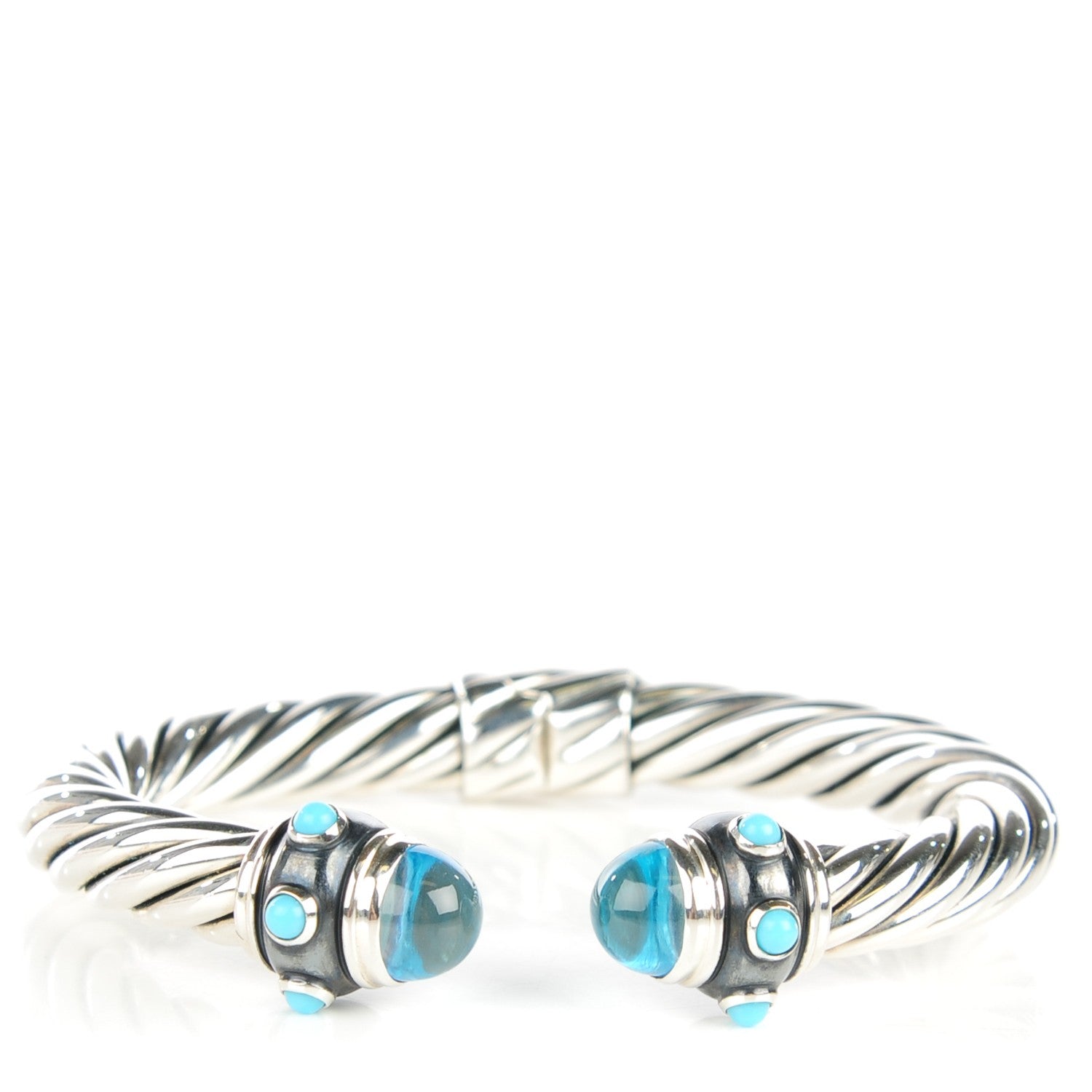 David Yurman Sterling Silver Blue Topaz Turquoise 8.5mm Cable Renaissance Bracelet 1 of 5