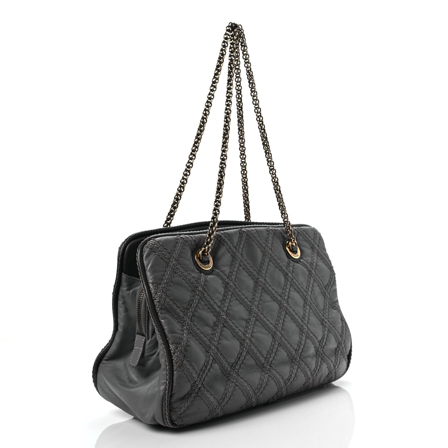 Chanel Calfskin Quilted Stitch Triptych Tote Grey 3 of 9
