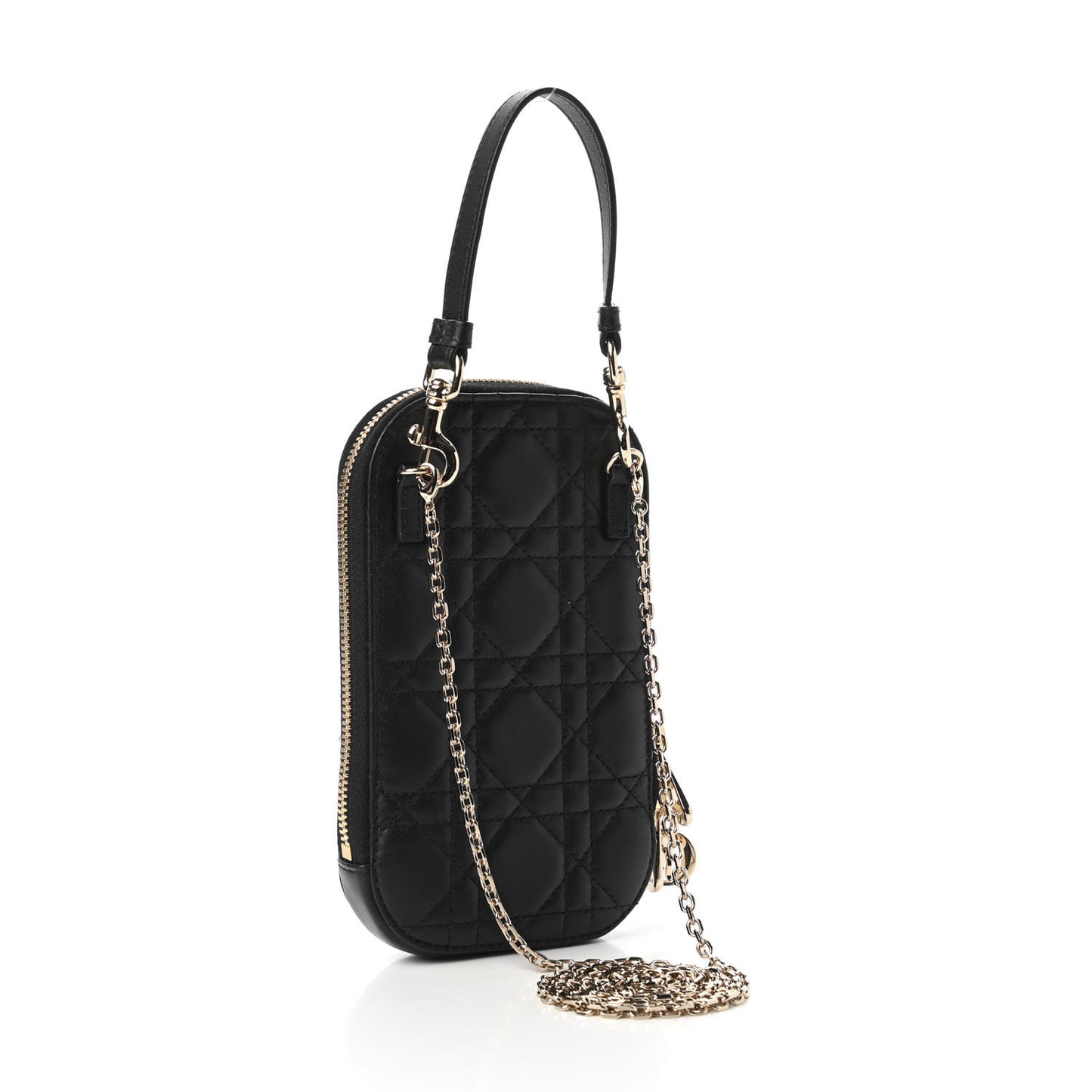 Lambskin Cannage Lady Dior Phone Holder Black