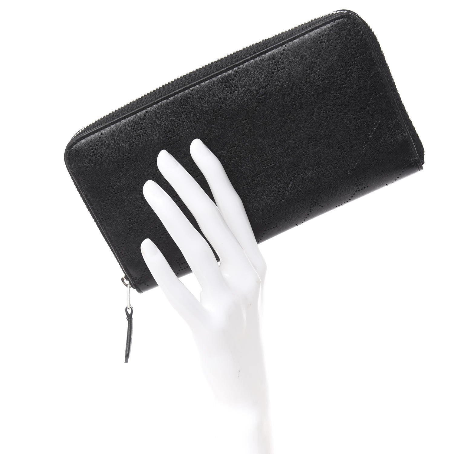 Stella McCartney Eco Alter Nappa Perforated Logo Zip Wallet Black 2 of 7