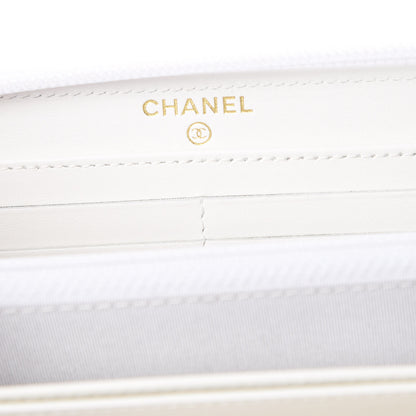 Chanel Caviar Large Zip Around Boy Wallet White 6 of 8