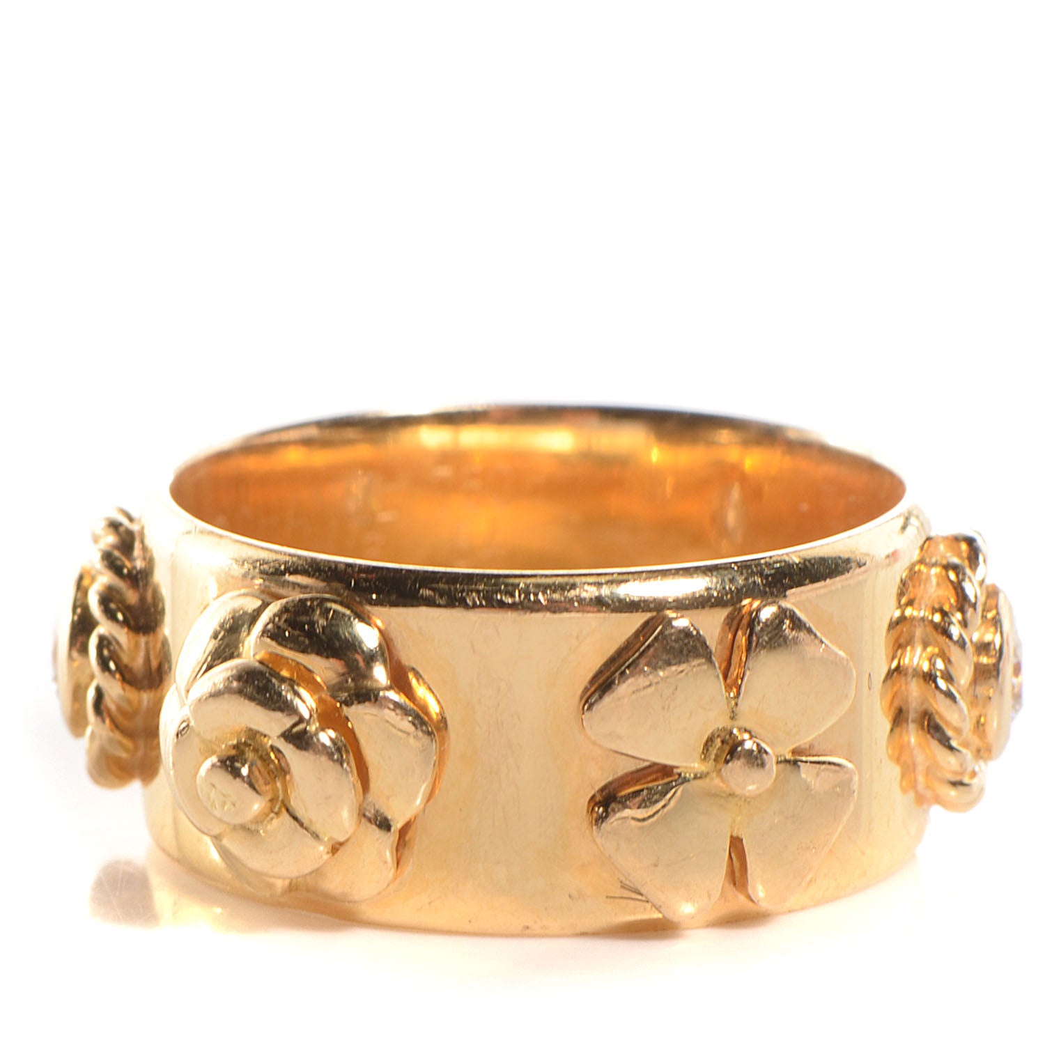 Chanel 18K Yellow Gold Diamond Camellia Band Ring 54 6.75 3 of 5