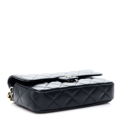 Chanel Lambskin Quilted Flap Phone Holder With Chain Black 3 of 9