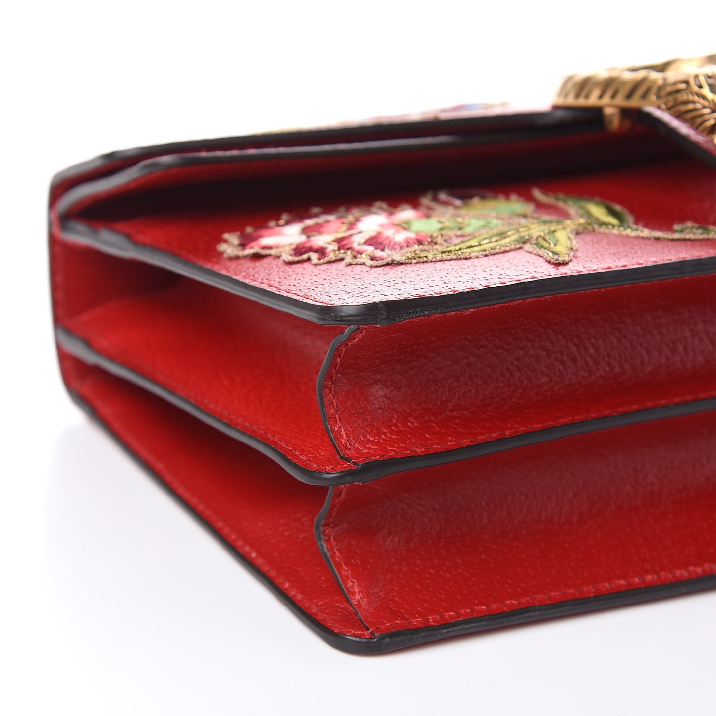 Calfskin Web Floral Embroidered Small Dionysus Shoulder Bag Hibiscus Red