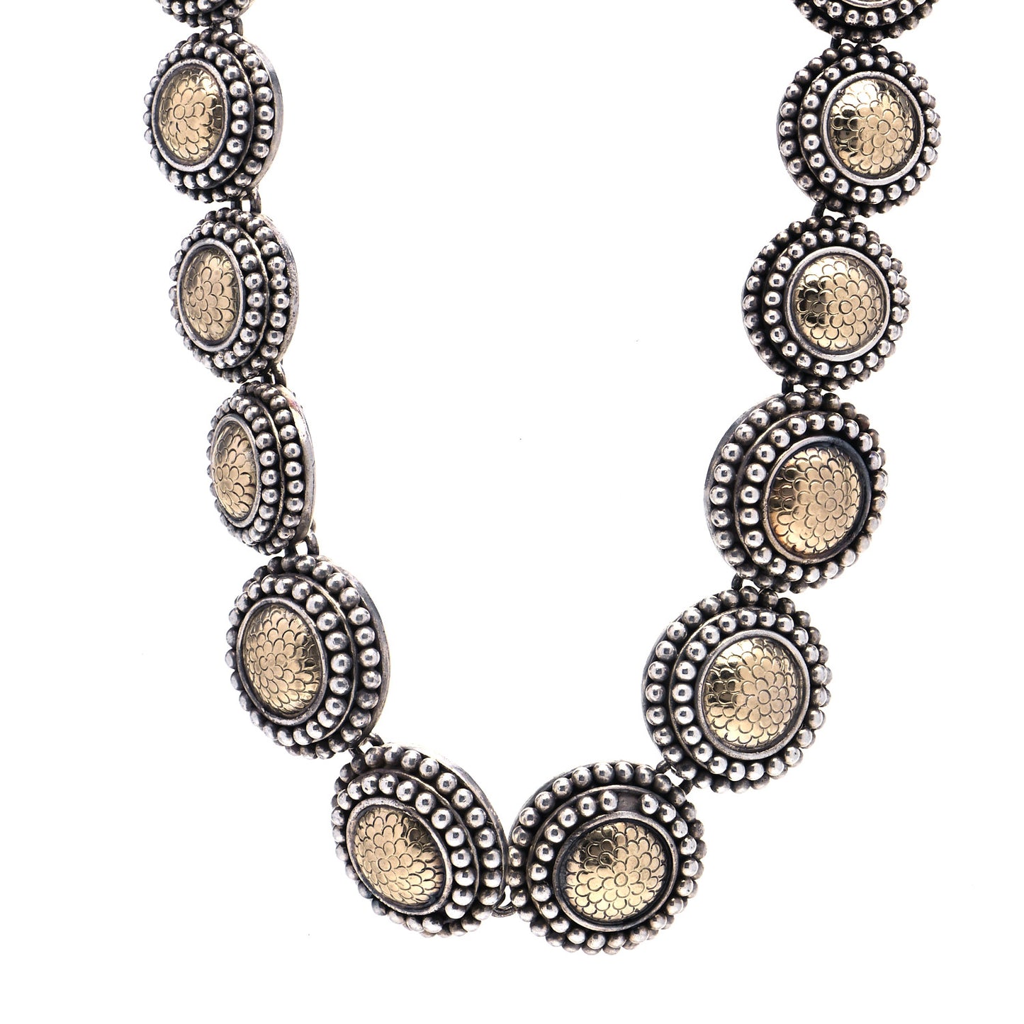 Sterling Silver 18K Yellow Gold Dot Round Disc Link Necklace
