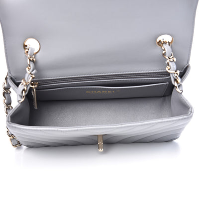 Chanel Lambskin Chevron Quilted Mini Rectangular Flap Grey 4 of 12