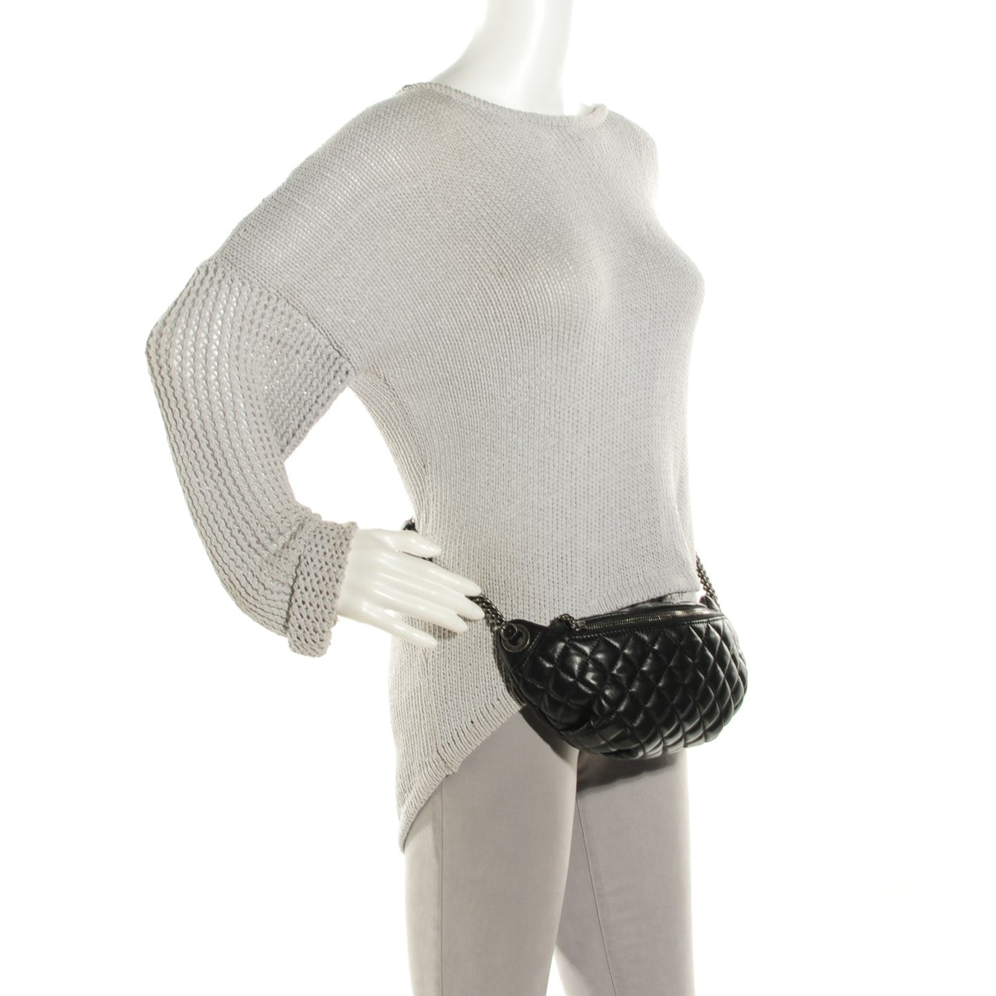 Lambskin Quilted Banane Waist Bag Fanny Pack Black
