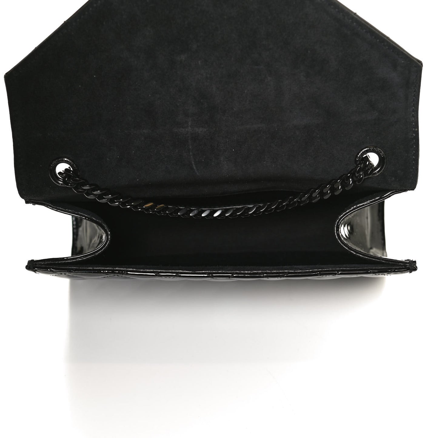 Patent Mixed Matelasse Triquilt Small Monogram Satchel Black