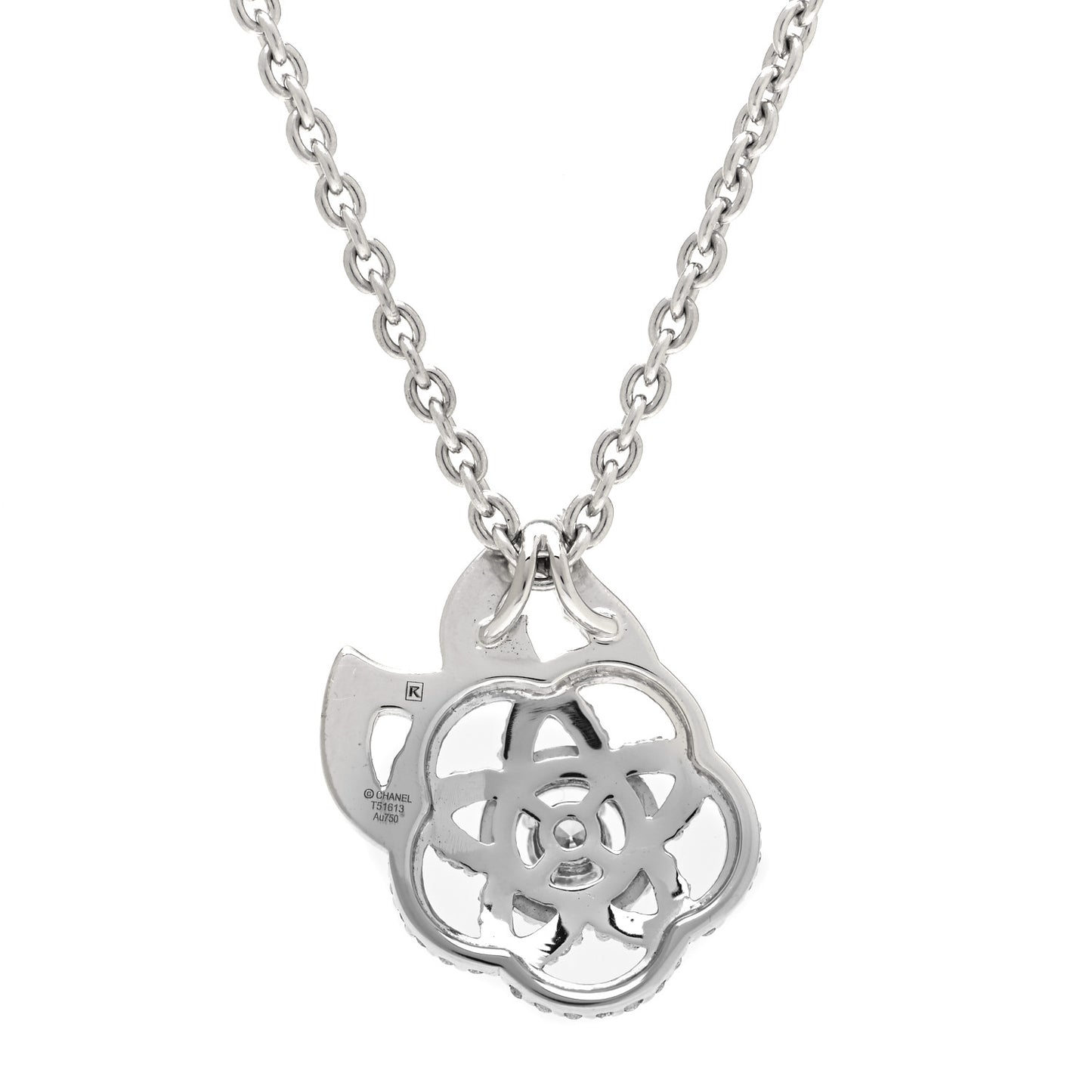 18K White Gold Diamond Camelia Pendant Necklace