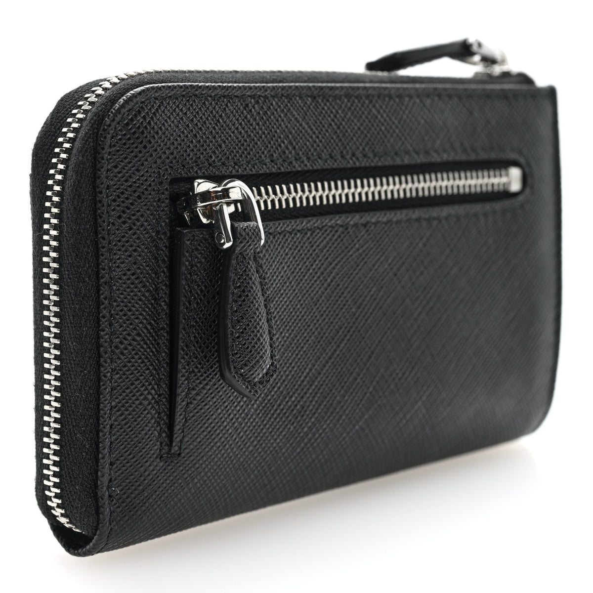 Prada Saffiano Triangle Zip Around Keychain Black 3 of 8