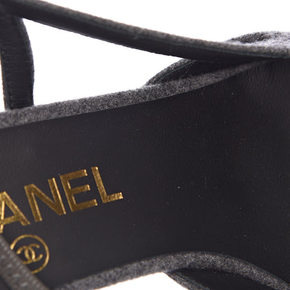 Chanel Wool Velvet Cap Toe CC Slingback Pumps 38 Black Grey 10 of 11