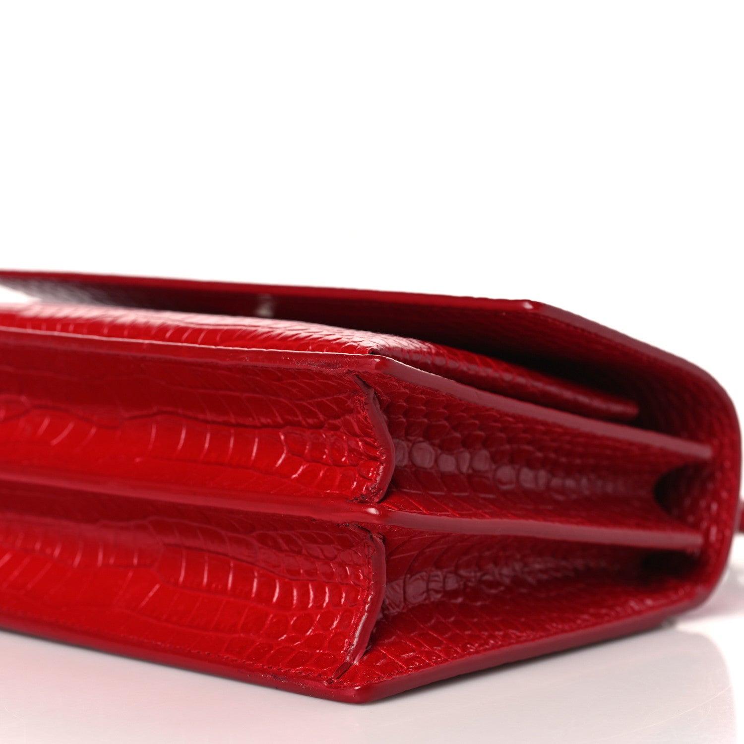 Saint Laurent Calfskin Crocodile Embossed Medium Monogram Sunset Rouge Eros 9 of 9