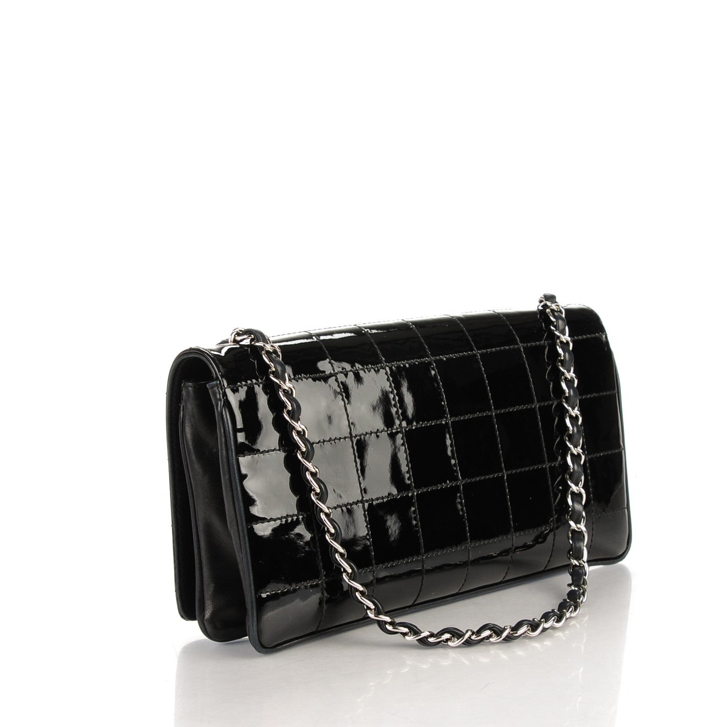 Patent Square Stitched CC Flap Clutch Black