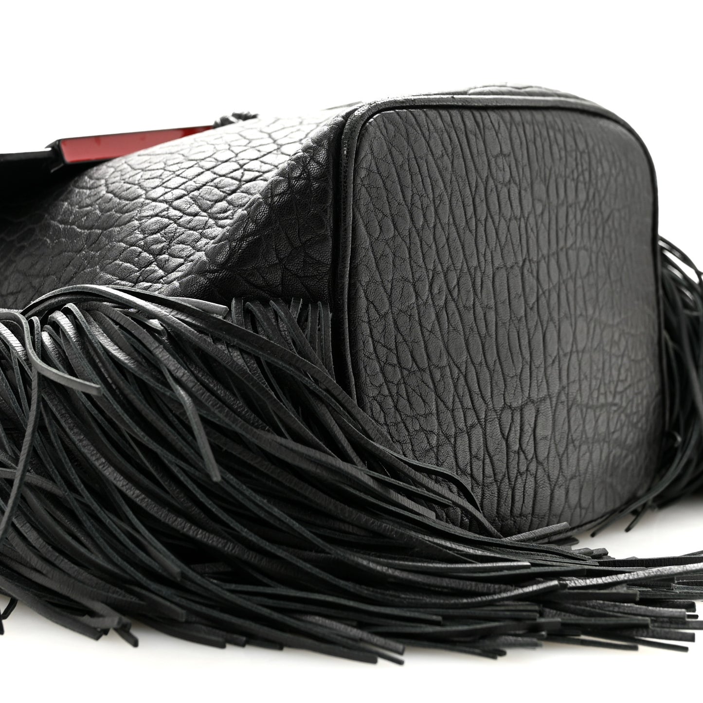 Pebbled Calfskin Fringe Lucky L Convertible Backpack Black