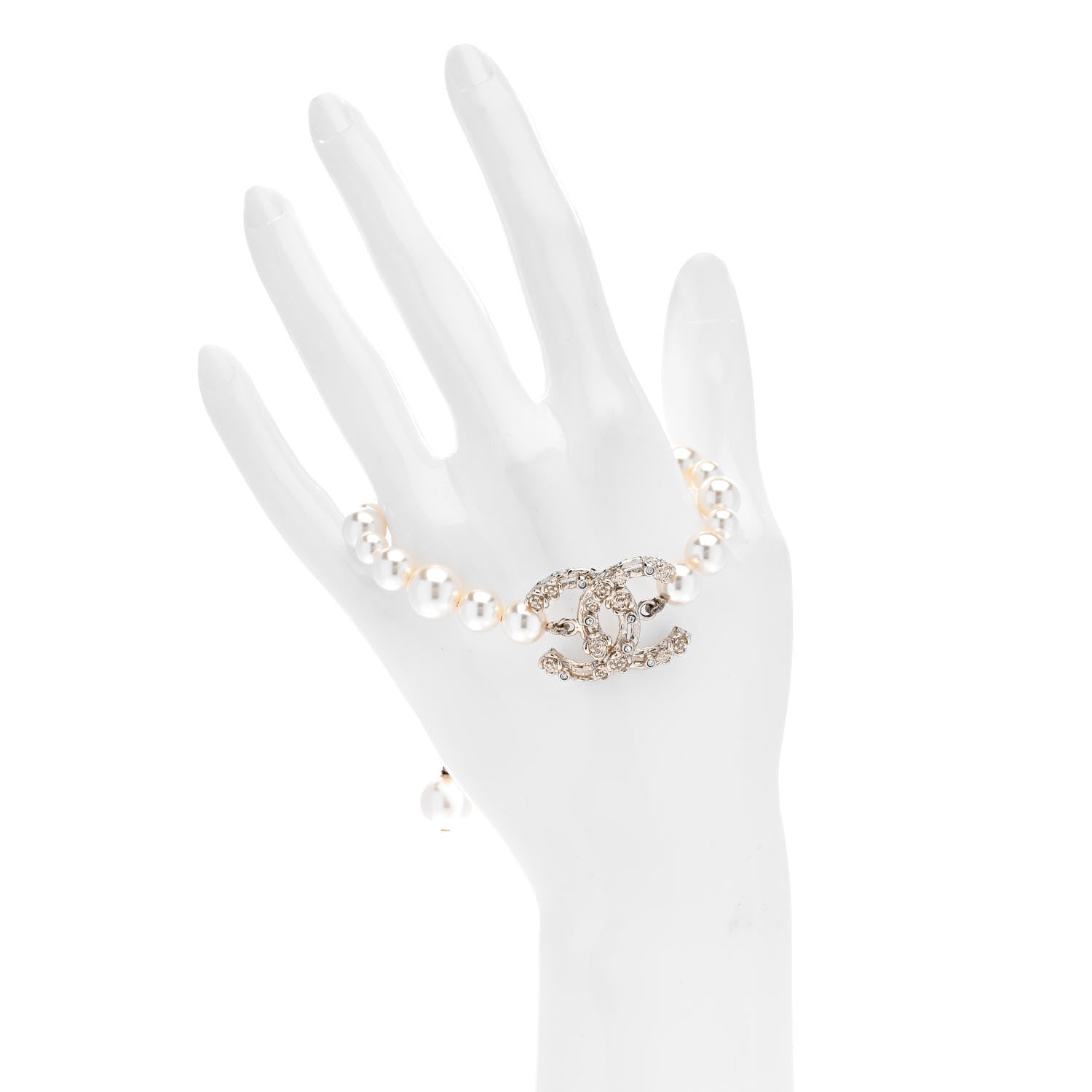 Chanel Pearl Crystal CC Camellia Bracelet Gold 2 of 5