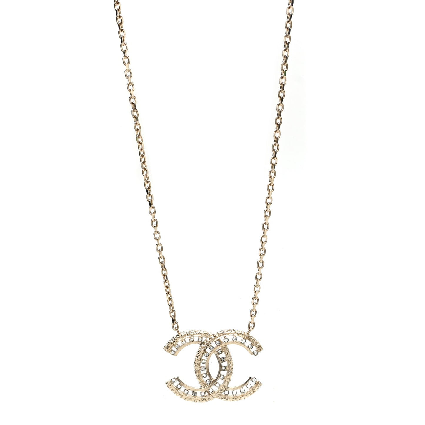 Crystal Textured CC Necklace Gold