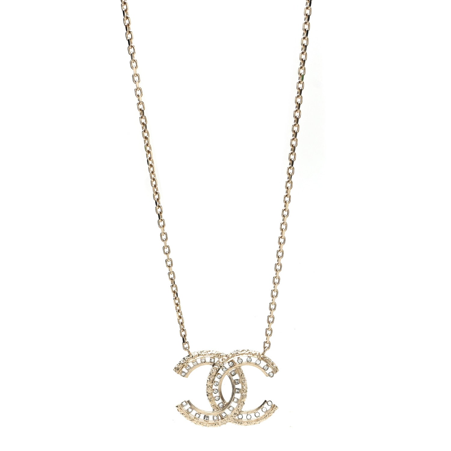 Chanel Crystal Textured CC Necklace Gold 1 of 5