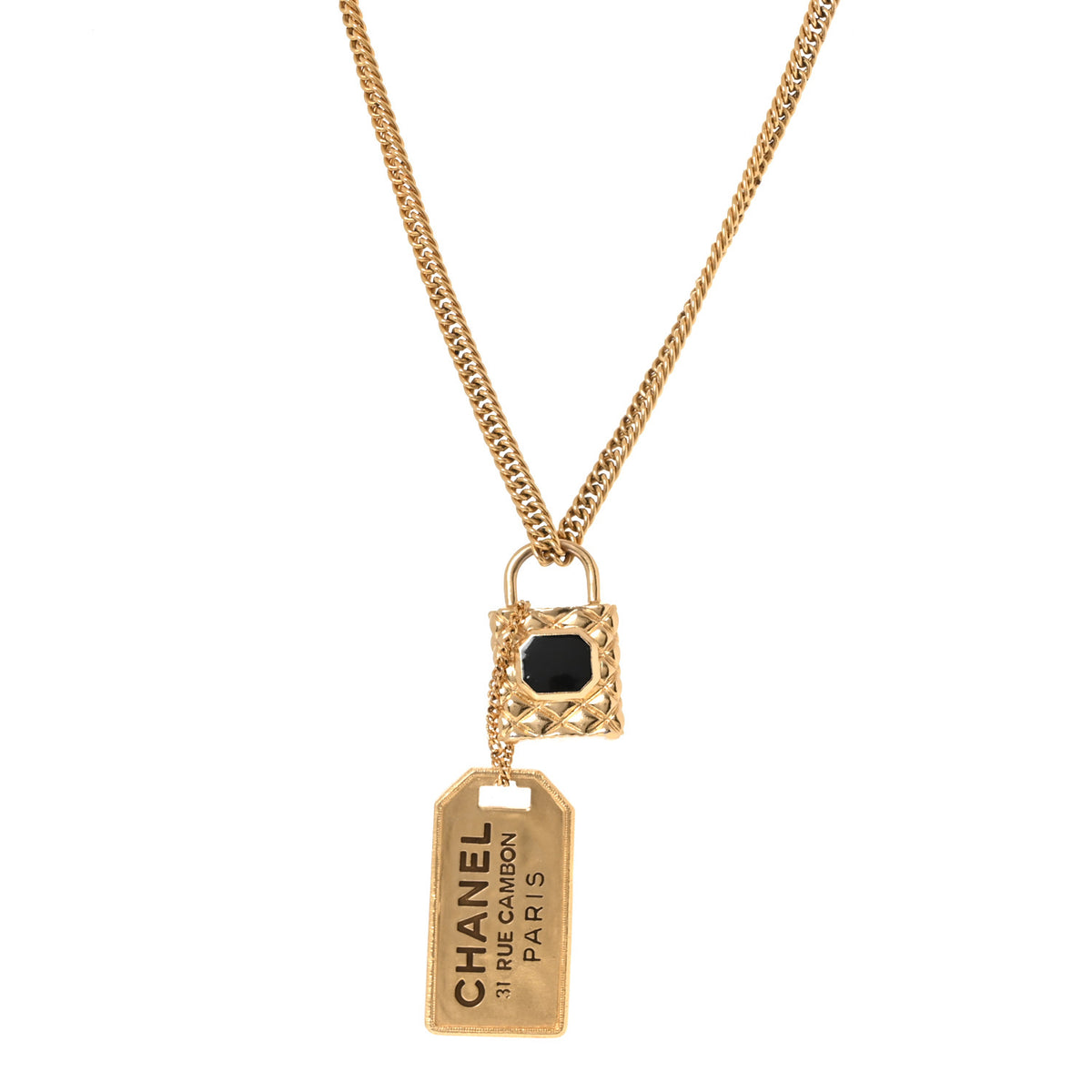 CC Padlock ID Dog Tag Charm Necklace Gold