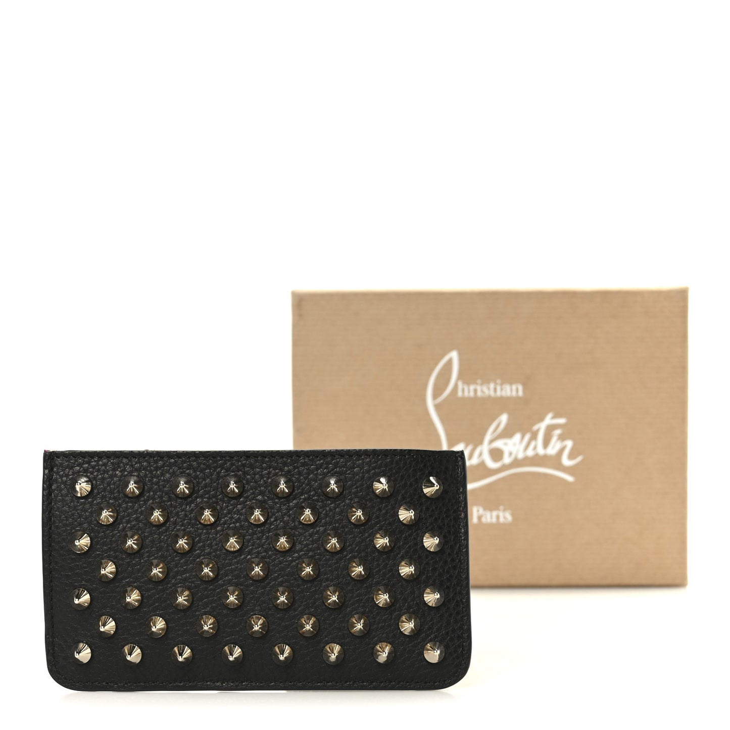 Calfskin Panettone Spiked Zip Card Holder  Black