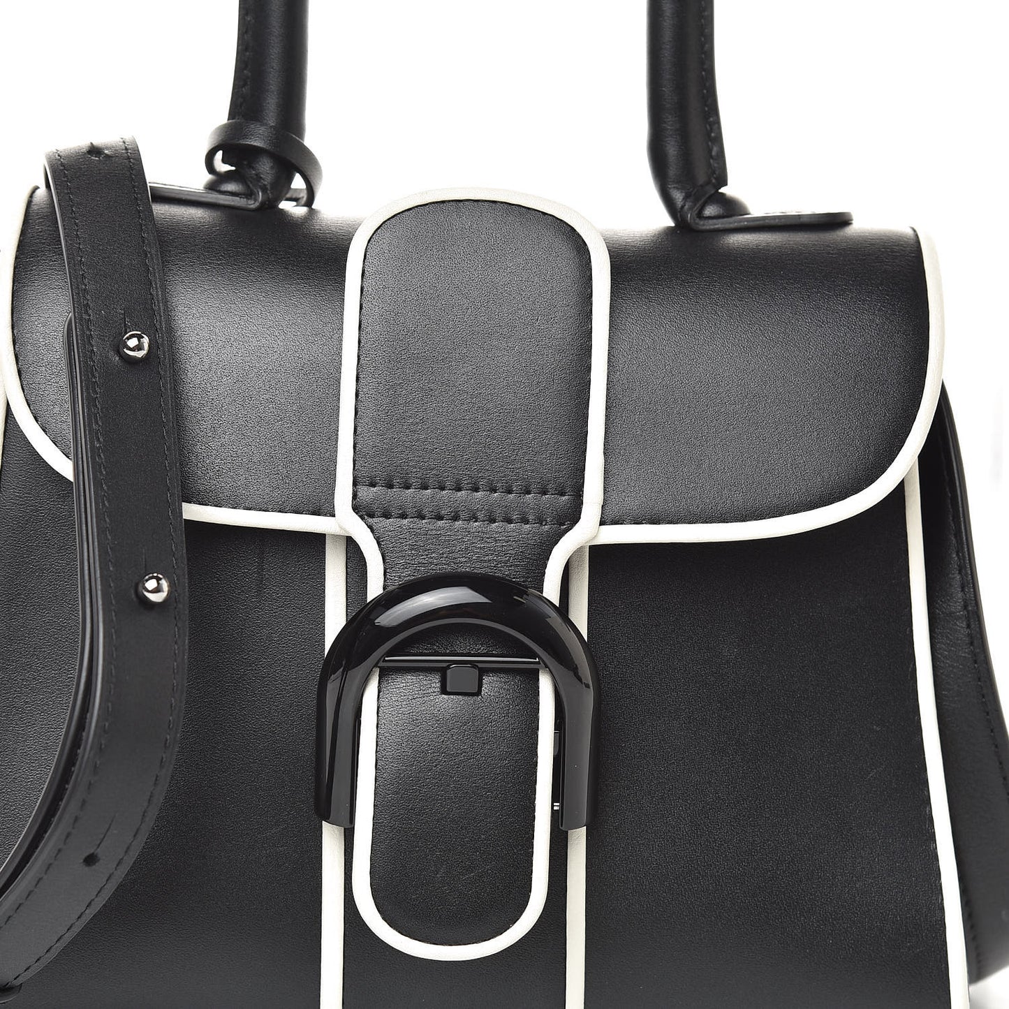 Calfskin Illusion Piped Mini Brillant Satchel Black