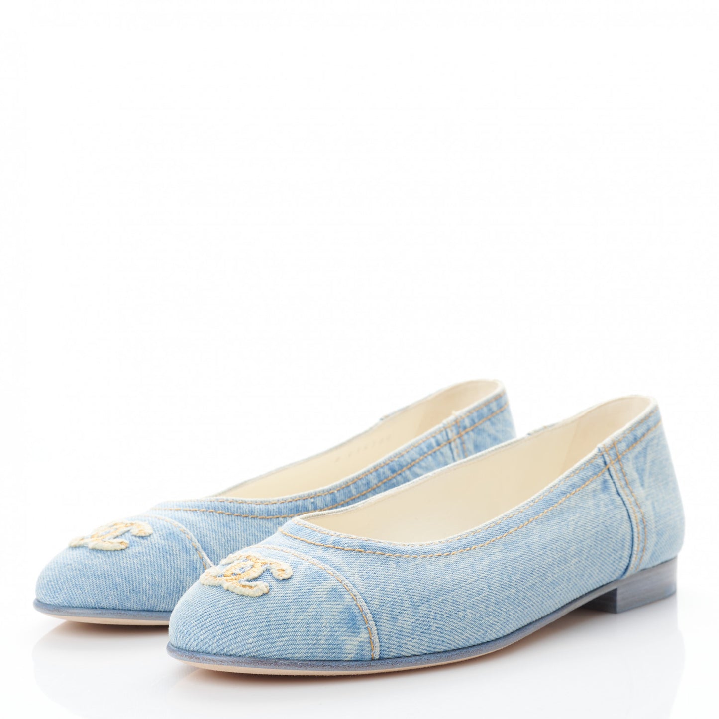 Denim CC Cap Toe Ballerina Flats 38.5 Light Blue