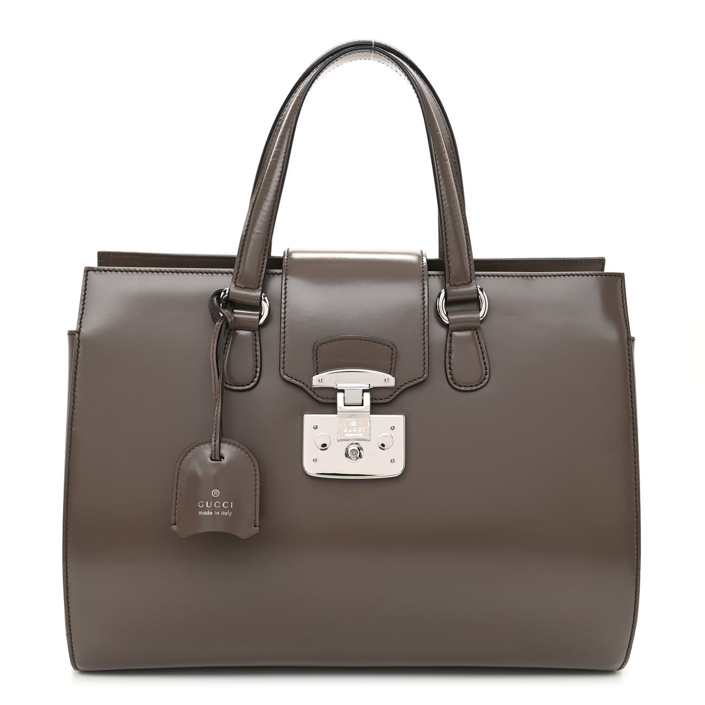 Regent Calfskin Large Lady Lock Flap Top Handle Bag Grey