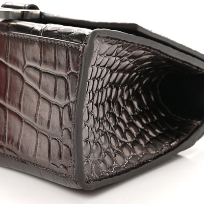 Balenciaga Metallic Shiny Calfskin Crocodile Embossed Hourglass Top Handle Bag XS Dark Bronze 12 of 12
