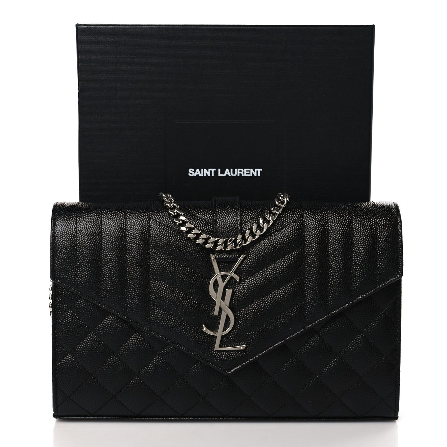 Grain De Poudre Mixed Matelasse Triquilt Monogram Chain Wallet Black