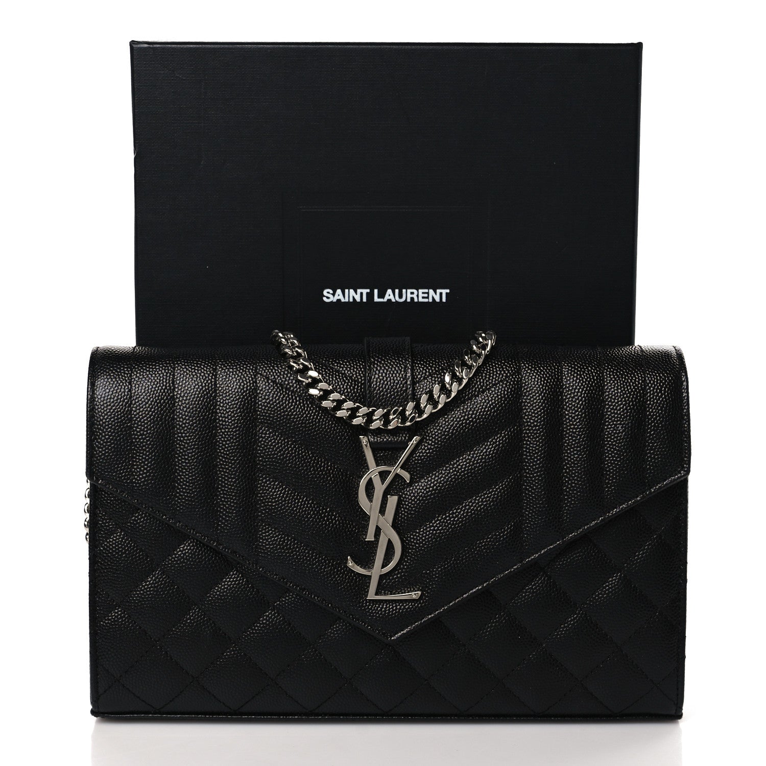 Saint Laurent Grain De Poudre Mixed Matelasse Triquilt Monogram Chain Wallet Black 9 of 9
