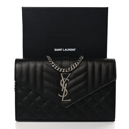 Saint Laurent Grain De Poudre Mixed Matelasse Triquilt Monogram Chain Wallet Black 9 of 9