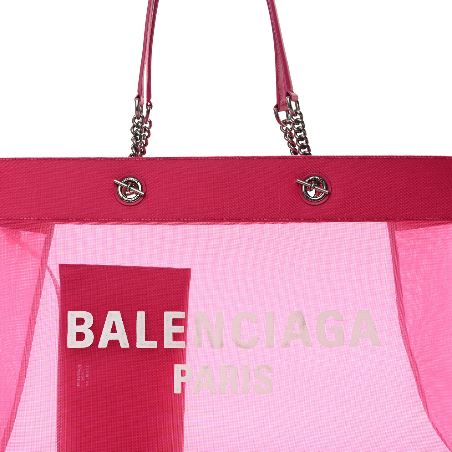 Mesh Large Duty Free Tote Fuchsia White