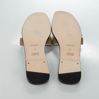 Hermes Suede Goatskin Nappa Calfskin Oran Sandals 39 Ginger White 5 of 8