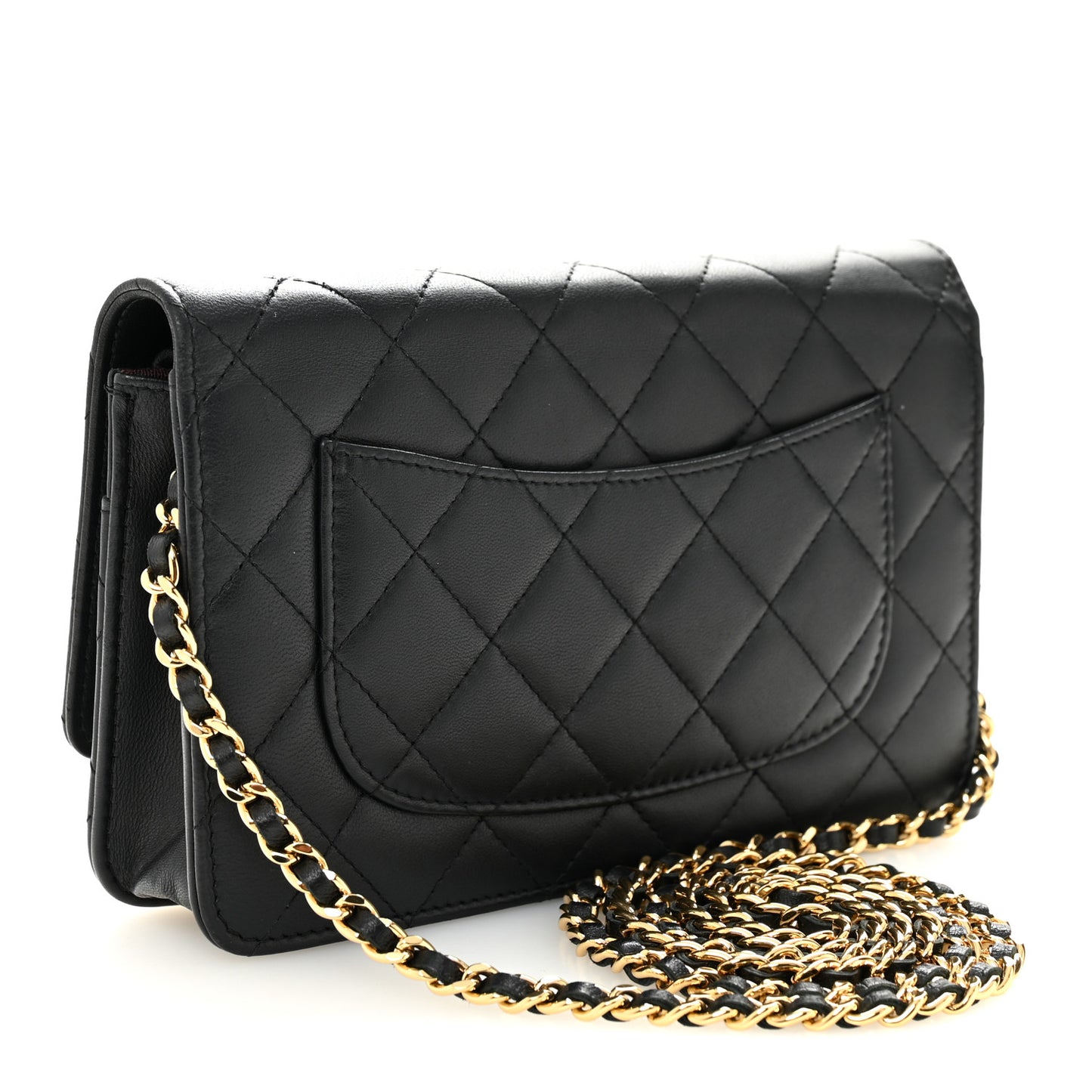 Lambskin Quilted Wallet On Chain WOC Black