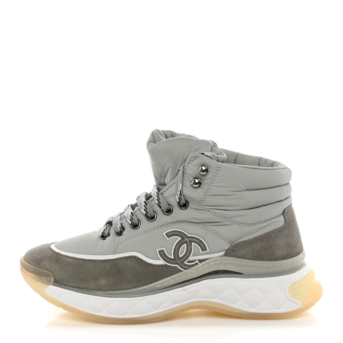 Chanel Fabric Calfskin Suede Womens CC Sneakers 38 Grey 1 of 10