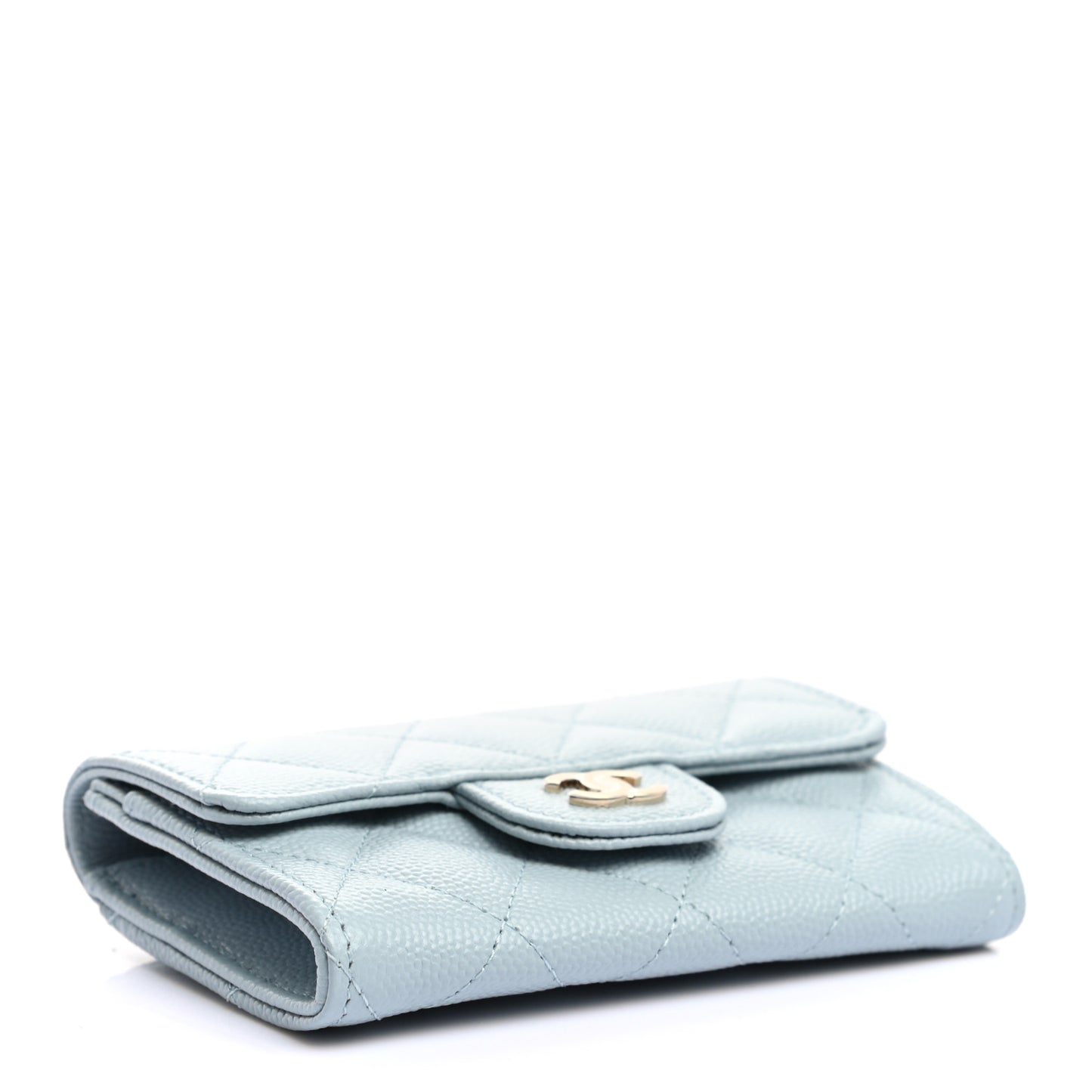 Caviar Quilted Flap Card Holder Wallet Light Blue