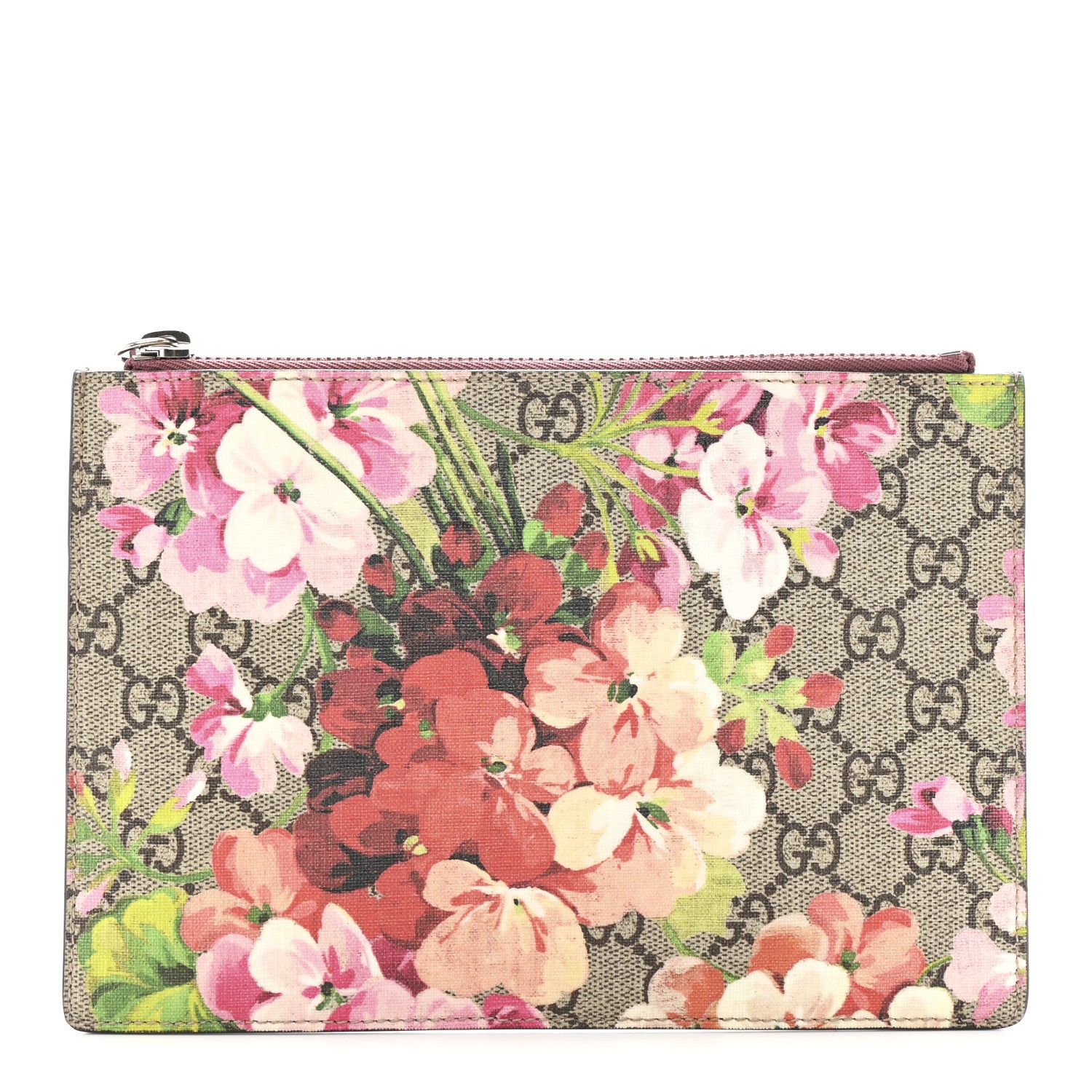 Gucci GG Supreme Monogram Blooms Small Zip Pouch Beige Multicolor Dry Rose 1 of 7