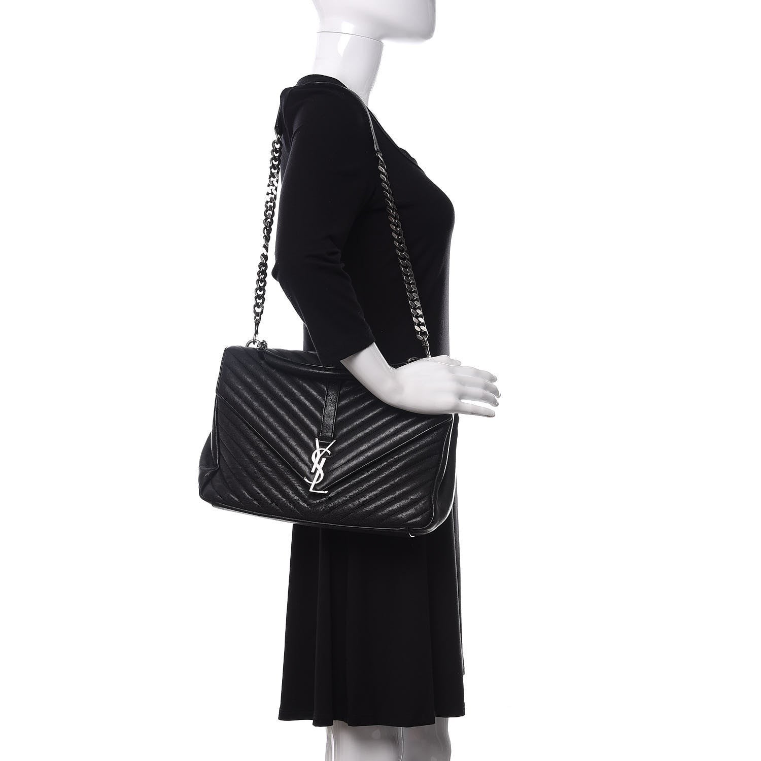 Saint Laurent Sheepskin Matelasse Chevron Monogram Large College Satchel Black 2 of 9