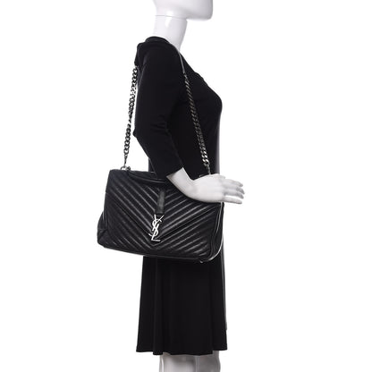 Saint Laurent Sheepskin Matelasse Chevron Monogram Large College Satchel Black 2 of 9