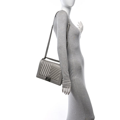 Chanel Metallic Caviar Chevron Quilted New Medium Boy Flap Silver 2 of 11