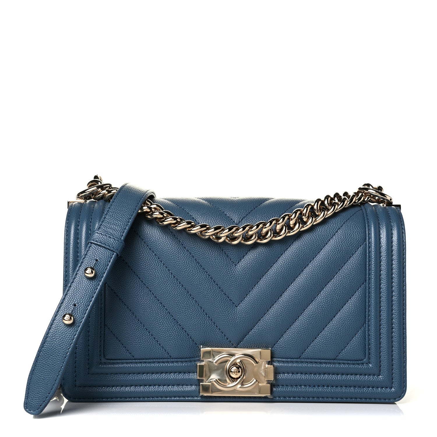 Chanel Caviar Chevron Quilted Medium Boy Flap Blue 1 of 5
