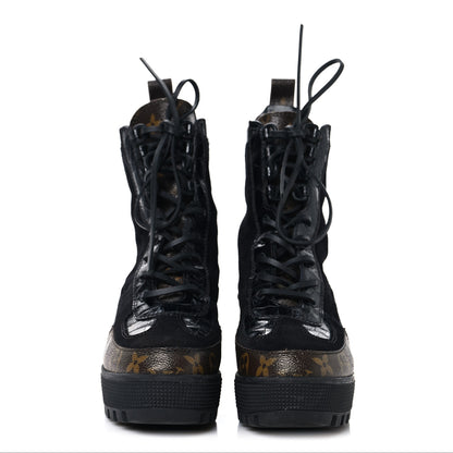 Louis Vuitton Suede Crocodile Embossed Calfskin Monogram Laureate Platform Desert Boots 36 Black 3 of 10