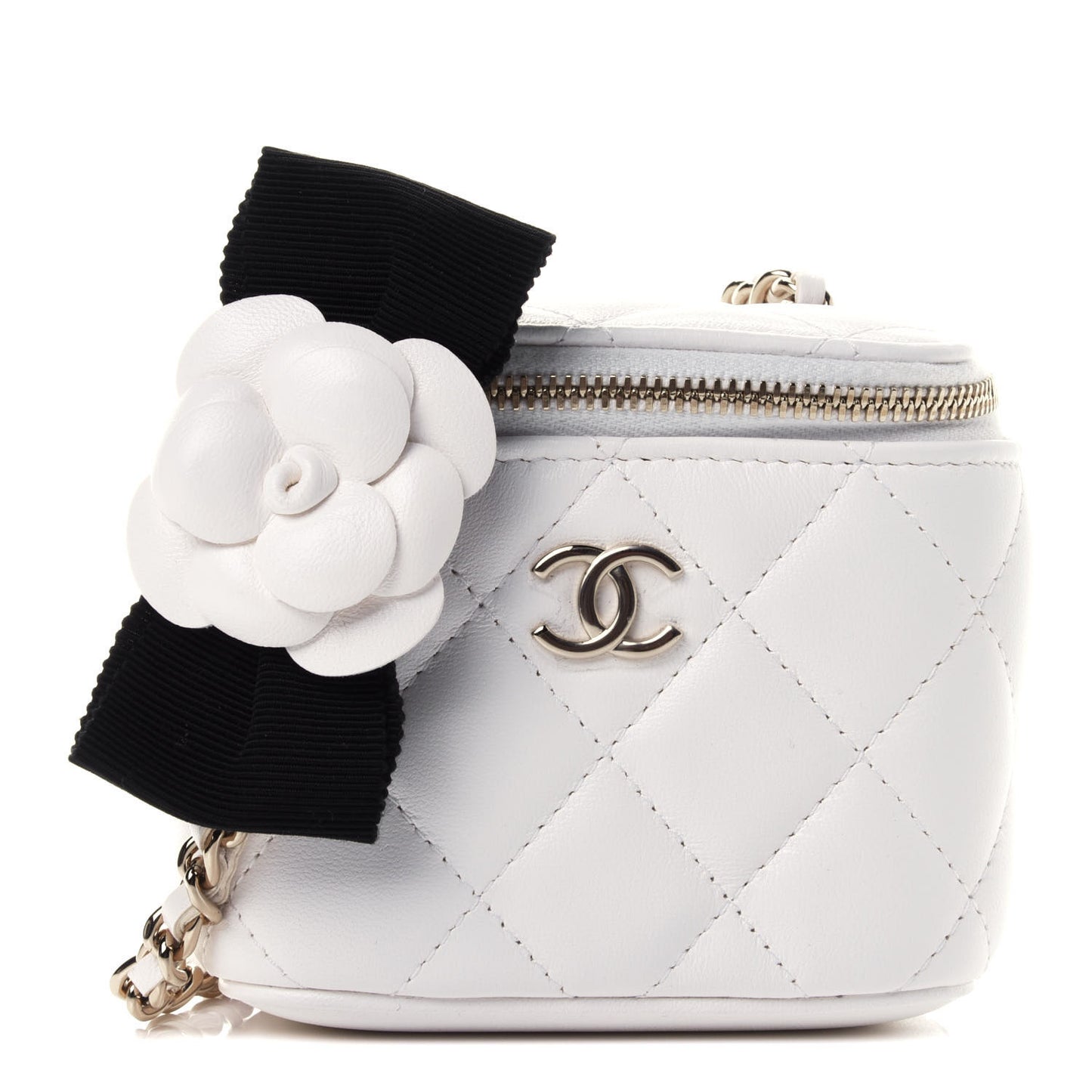 Lambskin Quilted My Chanel Lady Vanity Case With Chain White