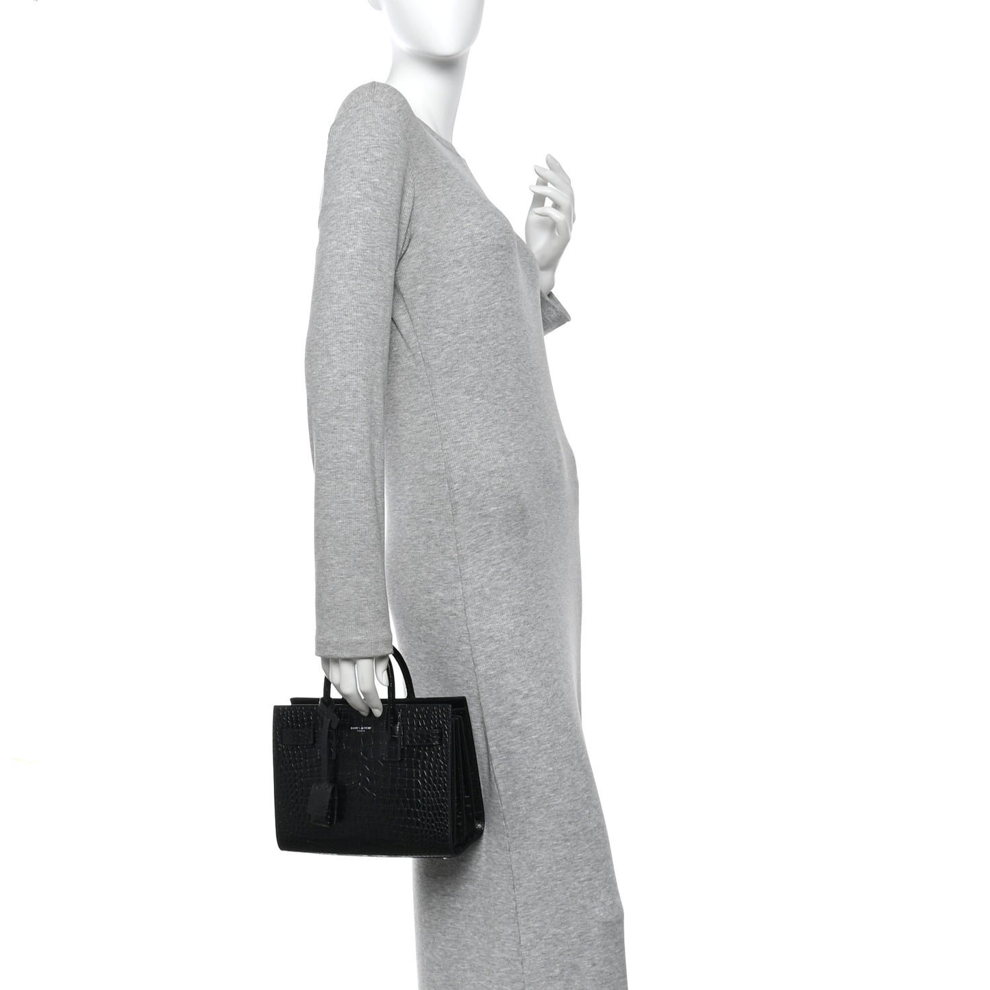 Calfskin Crocodile Embossed Nano Sac De Jour Black