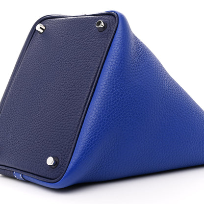 Hermes Taurillon Clemence Casaque Picotin Lock 18 PM Bleu Electrique Bleu Encre 10 of 12